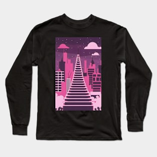 Vaporwave city minimalist art Long Sleeve T-Shirt